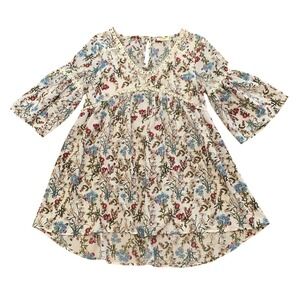 Umgee Floral Boho Dress Small Bell Sleeve Hi Low Empire Waist Crochet Trim